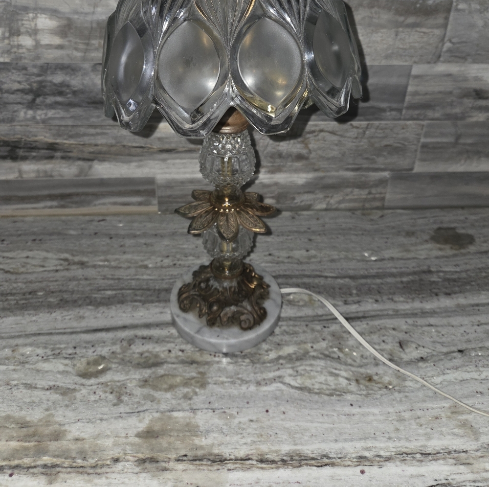 Vintage  Catco Italian Glass With A Marble Pedestal Lamp
